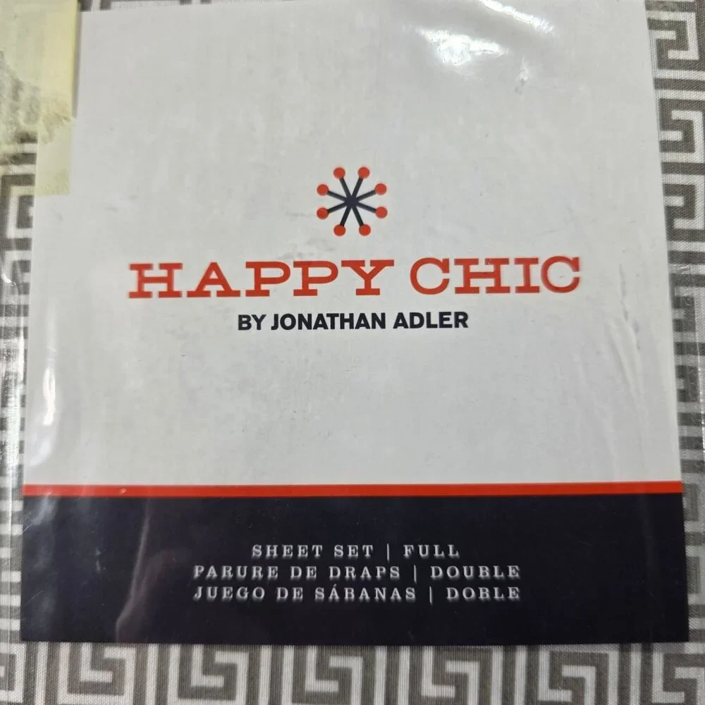 Happy Chic Jonathan Adler Full Sheet Set Greek Key Geometric Pattern neutral